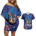 Australian National Flag Day Personalised Couples Matching Off Shoulder Short Dress and Hawaiian Shirt Funny Kangaroo Koala Aussie Proud