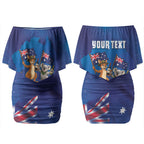 Australian National Flag Day Personalised Couples Matching Off Shoulder Short Dress and Hawaiian Shirt Funny Kangaroo Koala Aussie Proud
