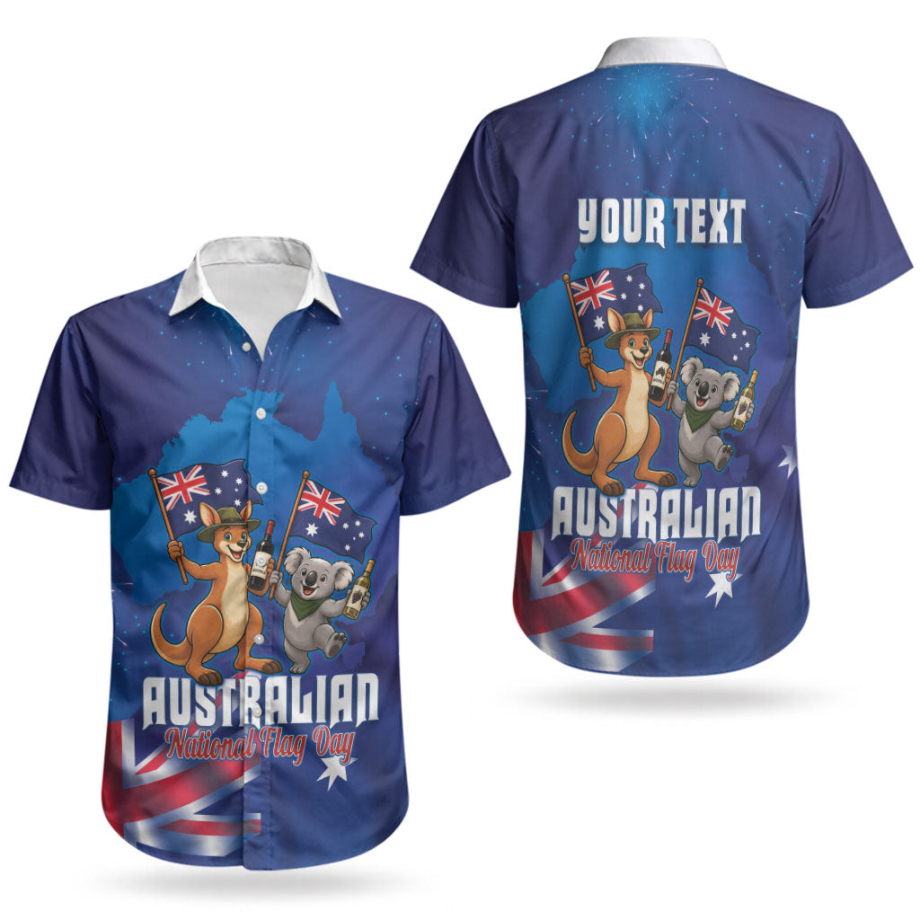 Australian National Flag Day Personalised Couples Matching Off Shoulder Short Dress and Hawaiian Shirt Funny Kangaroo Koala Aussie Proud