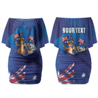 Australian National Flag Day Personalised Couples Matching Off Shoulder Short Dress and Long Sleeve Button Shirt Funny Kangaroo Koala Aussie Proud