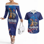 Australian National Flag Day Personalised Couples Matching Off The Shoulder Long Sleeve Dress and Hawaiian Shirt Funny Kangaroo Koala Aussie Proud
