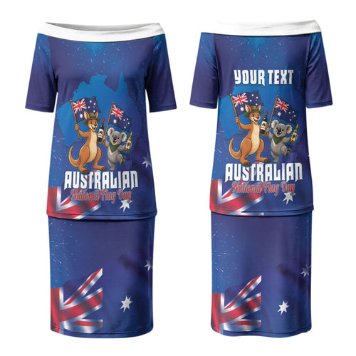 Australian National Flag Day Personalised Couples Matching Puletasi and Hawaiian Shirt Funny Kangaroo Koala Aussie Proud