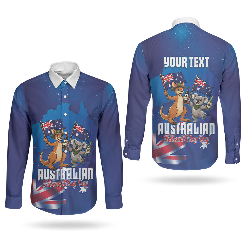 Australian National Flag Day Personalised Couples Matching Puletasi and Long Sleeve Button Shirt Funny Kangaroo Koala Aussie Proud
