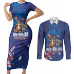 Australian National Flag Day Personalised Couples Matching Short Sleeve Bodycon Dress and Long Sleeve Button Shirt Funny Kangaroo Koala Aussie Proud