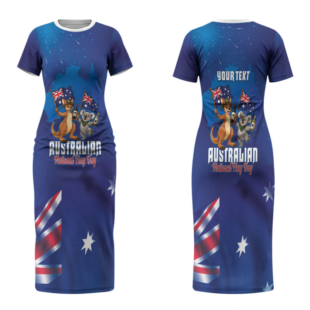 Australian National Flag Day Personalised Couples Matching Short Sleeve Bodycon Dress and Long Sleeve Button Shirt Funny Kangaroo Koala Aussie Proud