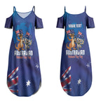 Australian National Flag Day Personalised Couples Matching Summer Maxi Dress and Long Sleeve Button Shirt Funny Kangaroo Koala Aussie Proud