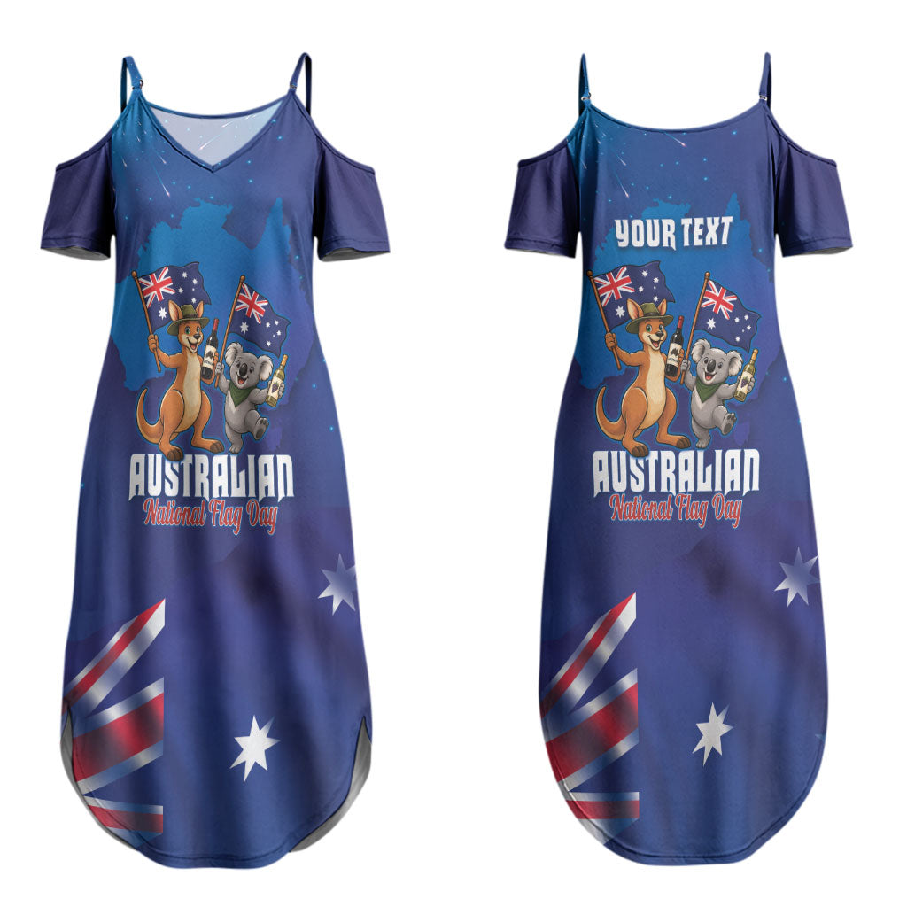 Australian National Flag Day Personalised Couples Matching Summer Maxi Dress and Long Sleeve Button Shirt Funny Kangaroo Koala Aussie Proud
