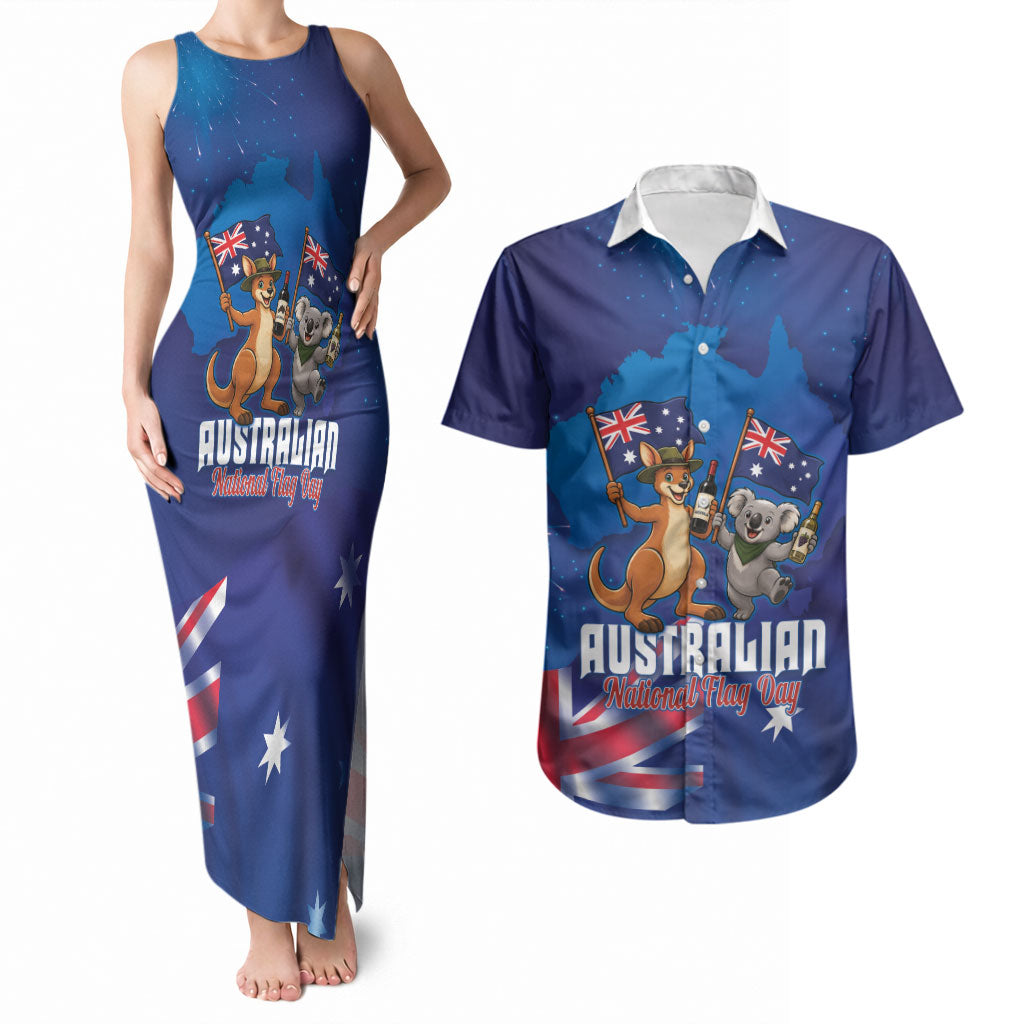 Australian National Flag Day Personalised Couples Matching Tank Maxi Dress and Hawaiian Shirt Funny Kangaroo Koala Aussie Proud