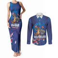 Australian National Flag Day Personalised Couples Matching Tank Maxi Dress and Long Sleeve Button Shirt Funny Kangaroo Koala Aussie Proud