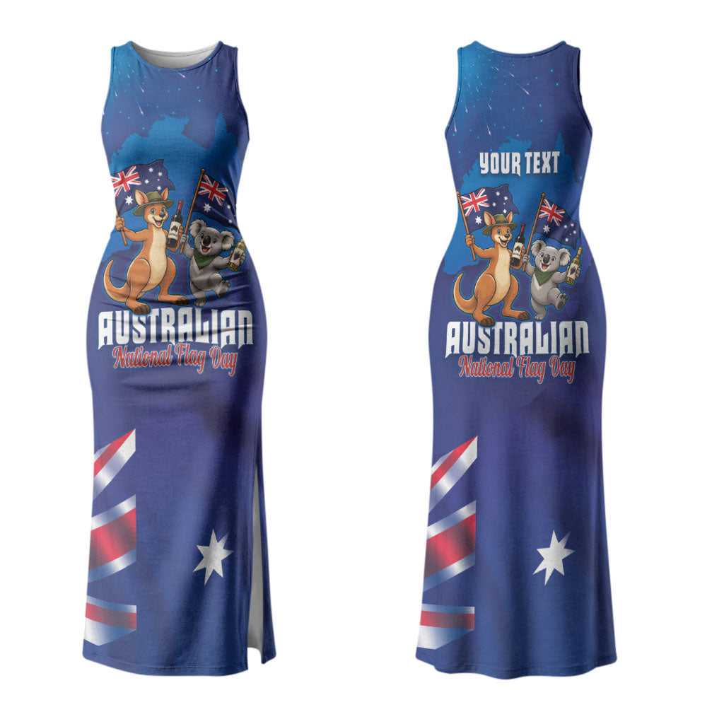 Australian National Flag Day Personalised Couples Matching Tank Maxi Dress and Long Sleeve Button Shirt Funny Kangaroo Koala Aussie Proud