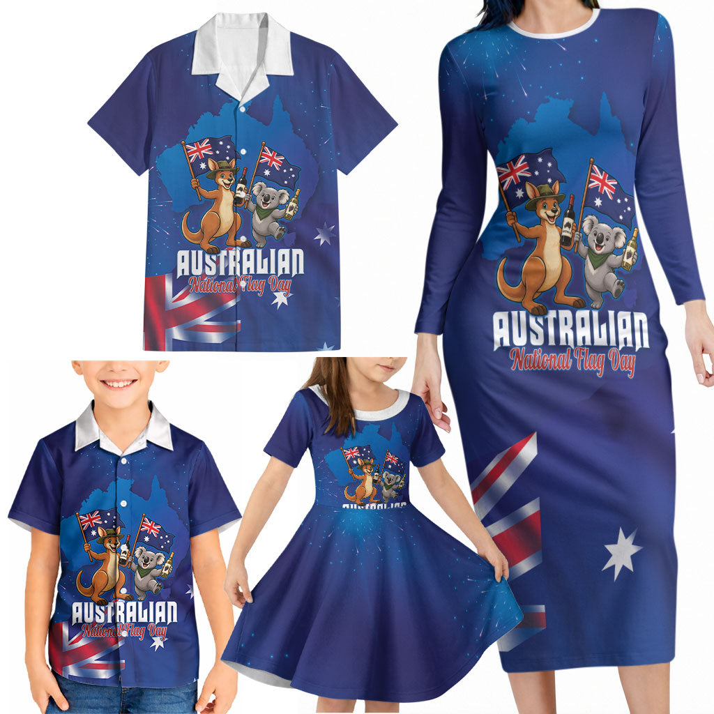 Australian National Flag Day Personalised Family Matching Long Sleeve Bodycon Dress and Hawaiian Shirt Funny Kangaroo Koala Aussie Proud
