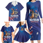 Australian National Flag Day Personalised Family Matching Long Sleeve Bodycon Dress and Hawaiian Shirt Funny Kangaroo Koala Aussie Proud
