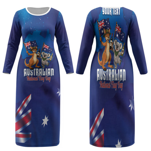 Australian National Flag Day Personalised Family Matching Long Sleeve Bodycon Dress and Hawaiian Shirt Funny Kangaroo Koala Aussie Proud