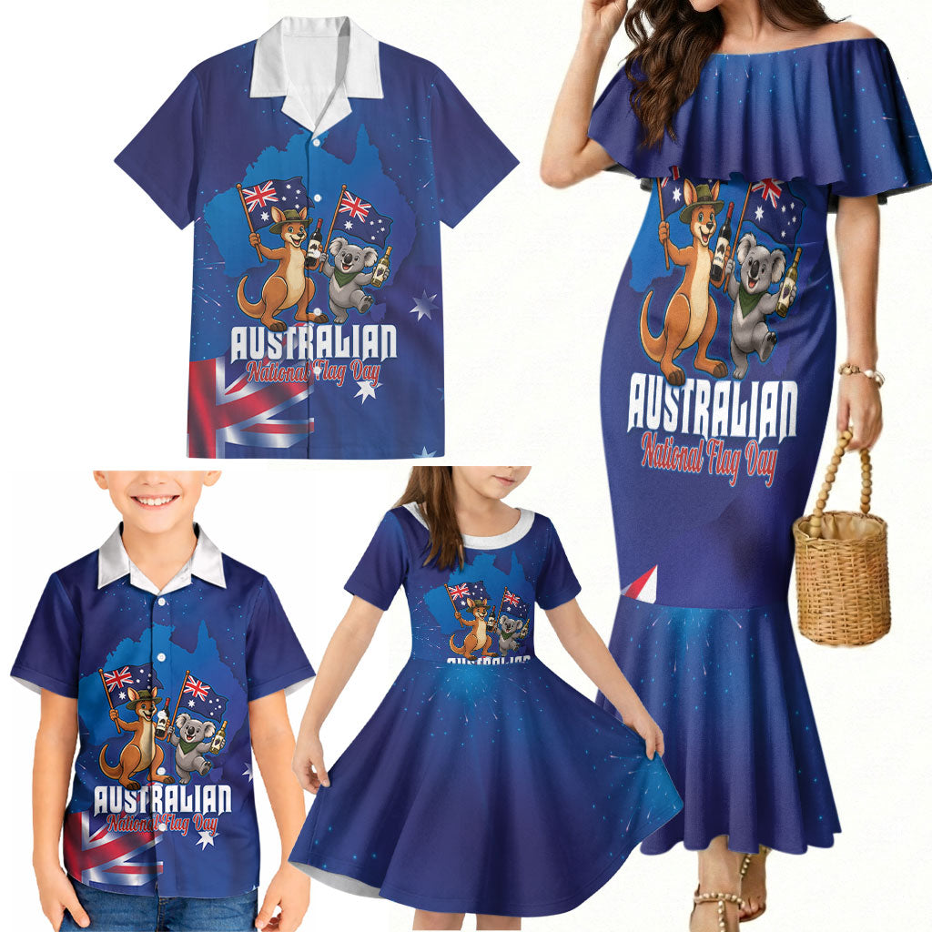 Australian National Flag Day Personalised Family Matching Mermaid Dress and Hawaiian Shirt Funny Kangaroo Koala Aussie Proud