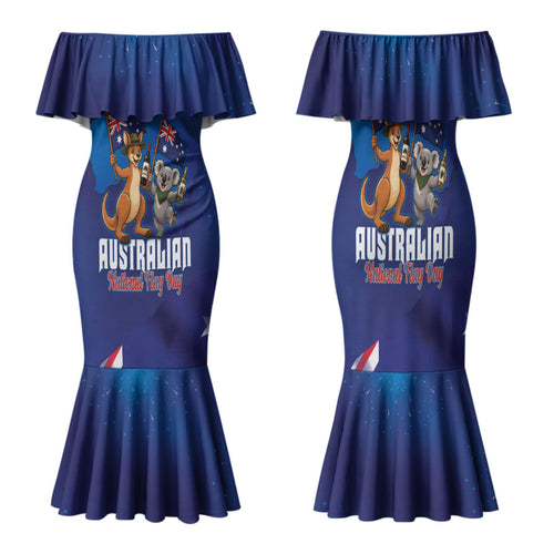 Australian National Flag Day Personalised Family Matching Mermaid Dress and Hawaiian Shirt Funny Kangaroo Koala Aussie Proud