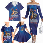Australian National Flag Day Personalised Family Matching Off The Shoulder Long Sleeve Dress and Hawaiian Shirt Funny Kangaroo Koala Aussie Proud