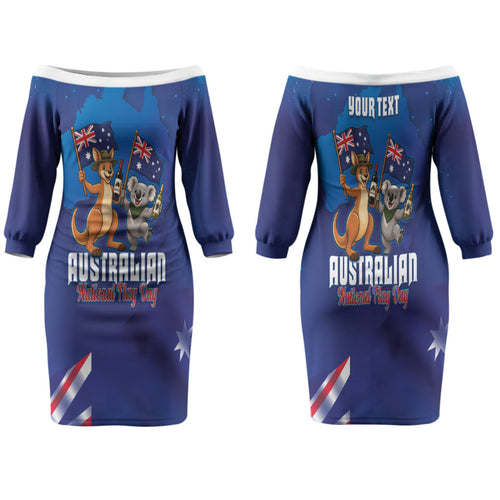 Australian National Flag Day Personalised Family Matching Off The Shoulder Long Sleeve Dress and Hawaiian Shirt Funny Kangaroo Koala Aussie Proud