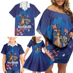 Australian National Flag Day Personalised Family Matching Off Shoulder Short Dress and Hawaiian Shirt Funny Kangaroo Koala Aussie Proud