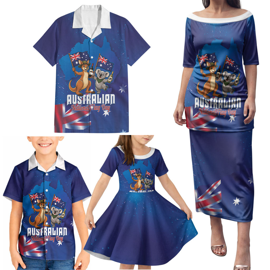 Australian National Flag Day Personalised Family Matching Puletasi and Hawaiian Shirt Funny Kangaroo Koala Aussie Proud