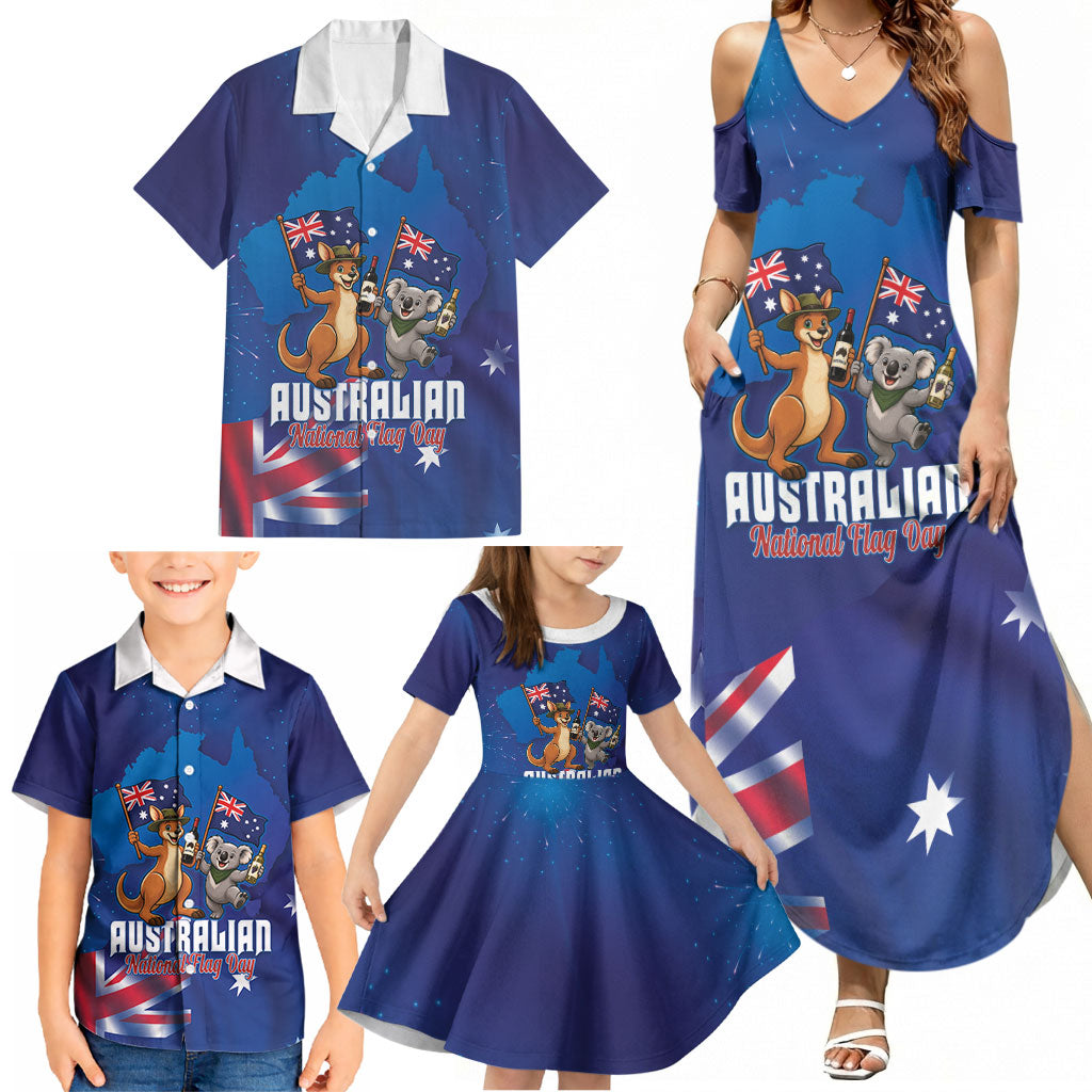 Australian National Flag Day Personalised Family Matching Summer Maxi Dress and Hawaiian Shirt Funny Kangaroo Koala Aussie Proud