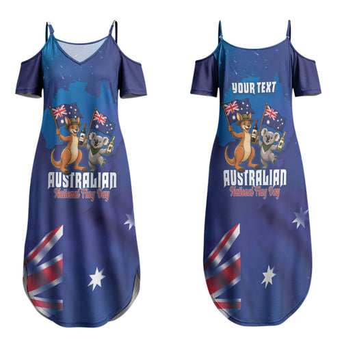 Australian National Flag Day Personalised Family Matching Summer Maxi Dress and Hawaiian Shirt Funny Kangaroo Koala Aussie Proud