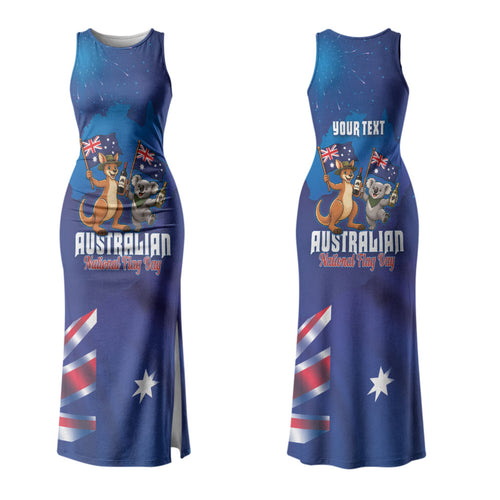 Australian National Flag Day Personalised Family Matching Tank Maxi Dress and Hawaiian Shirt Funny Kangaroo Koala Aussie Proud