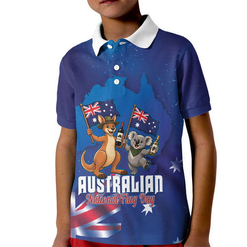 Australian National Flag Day Personalised Kid Polo Shirt Funny Kangaroo Koala Aussie Proud