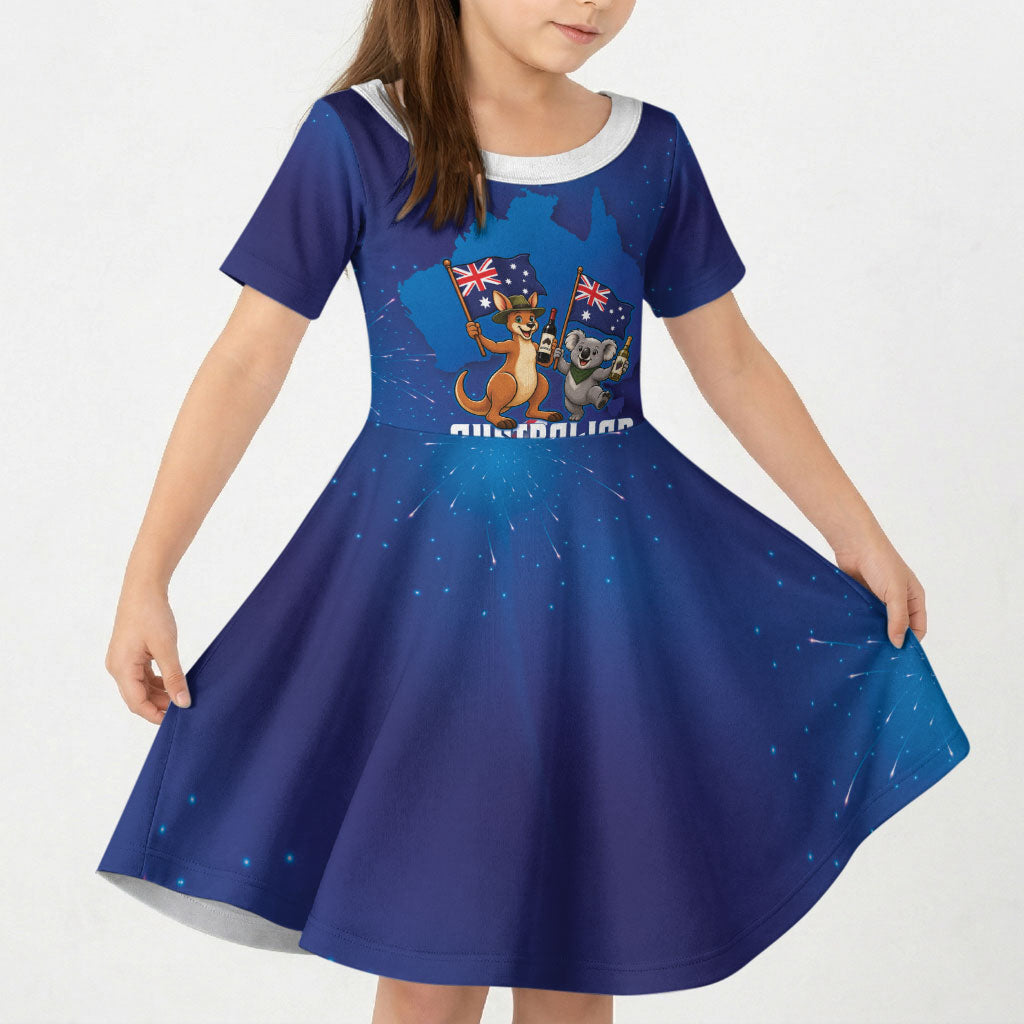 Australian National Flag Day Personalised Kid Short Sleeve Dress Funny Kangaroo Koala Aussie Proud