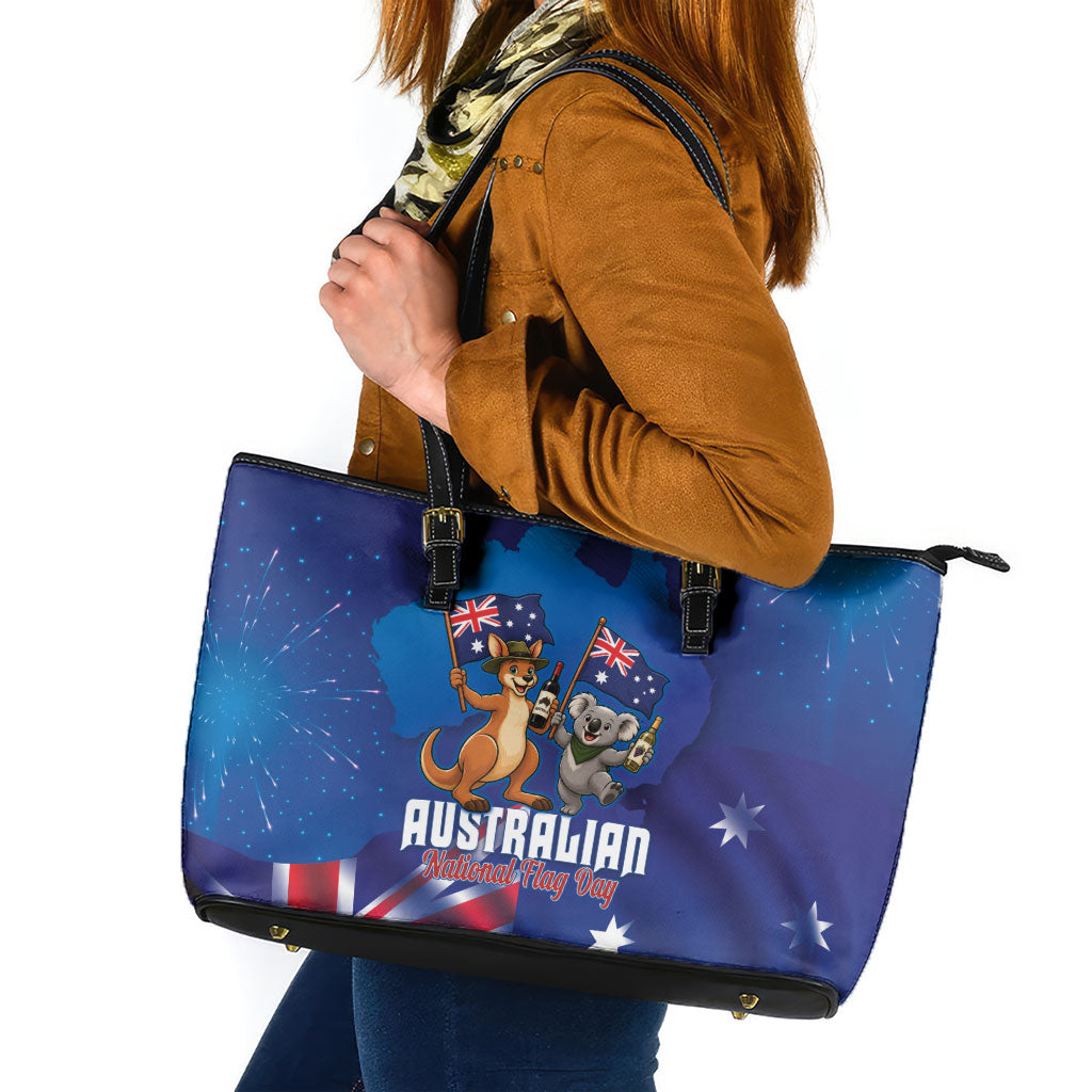 Australian National Flag Day Leather Tote Bag Funny Kangaroo Koala Aussie Proud