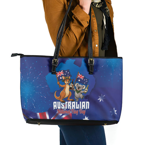 Australian National Flag Day Leather Tote Bag Funny Kangaroo Koala Aussie Proud