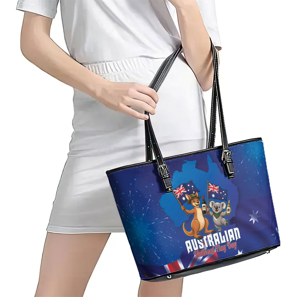 Australian National Flag Day Leather Tote Bag Funny Kangaroo Koala Aussie Proud