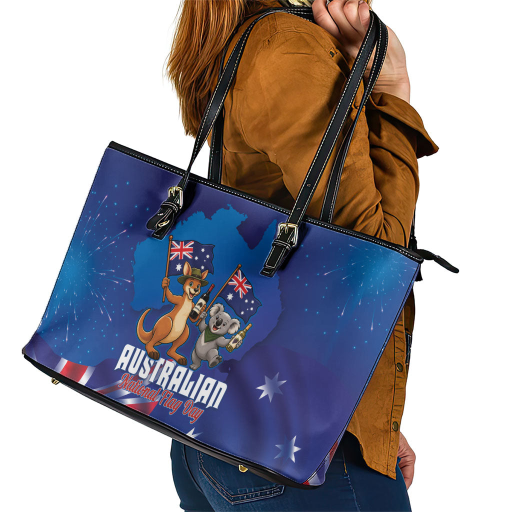 Australian National Flag Day Leather Tote Bag Funny Kangaroo Koala Aussie Proud