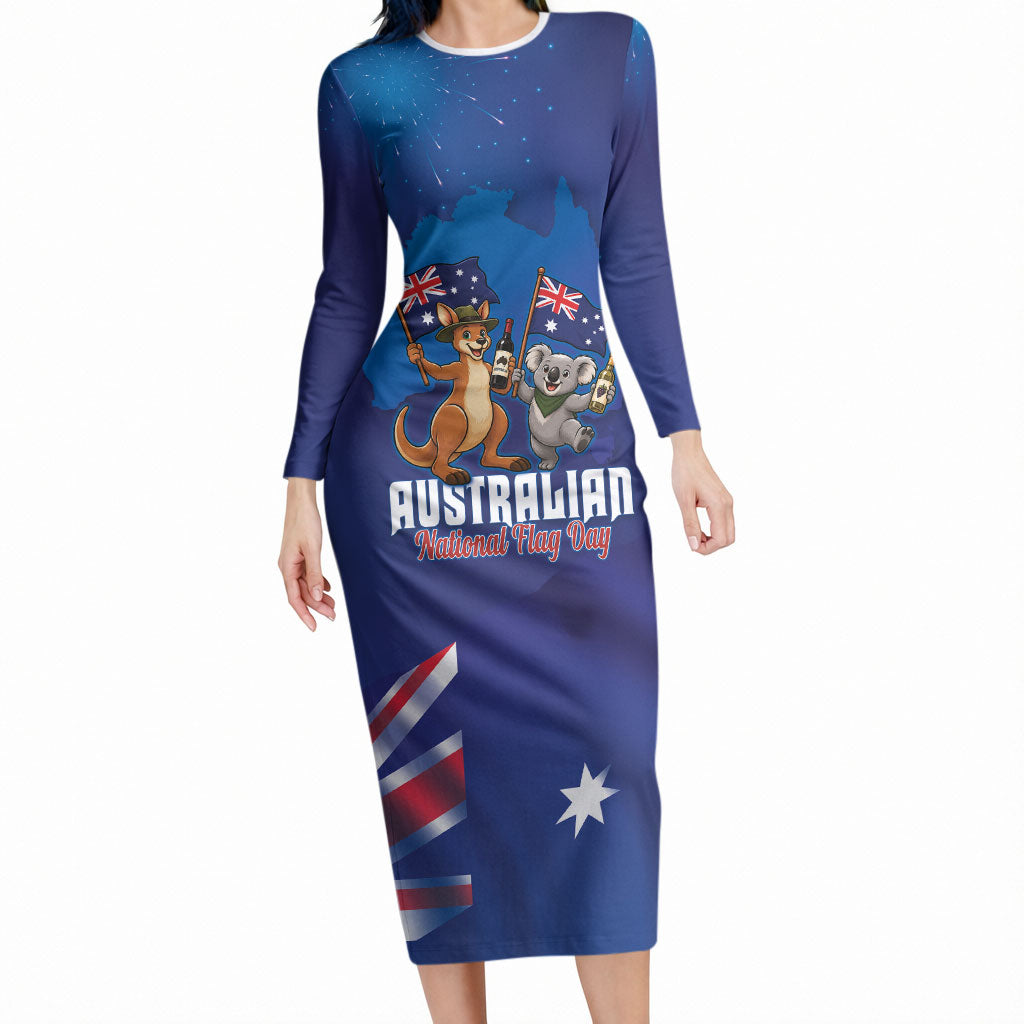 Australian National Flag Day Personalised Long Sleeve Bodycon Dress Funny Kangaroo Koala Aussie Proud