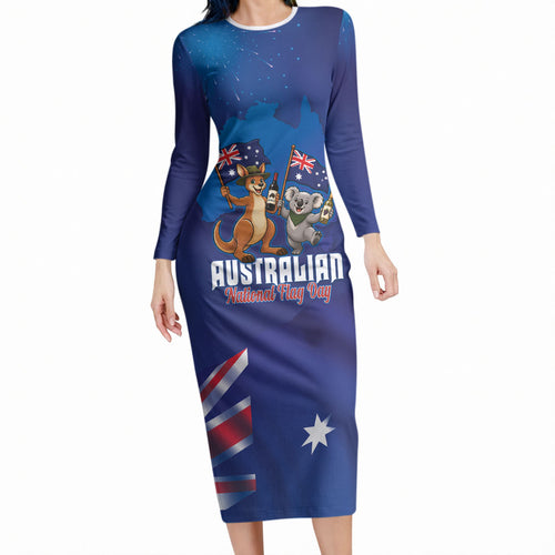 Australian National Flag Day Personalised Long Sleeve Bodycon Dress Funny Kangaroo Koala Aussie Proud