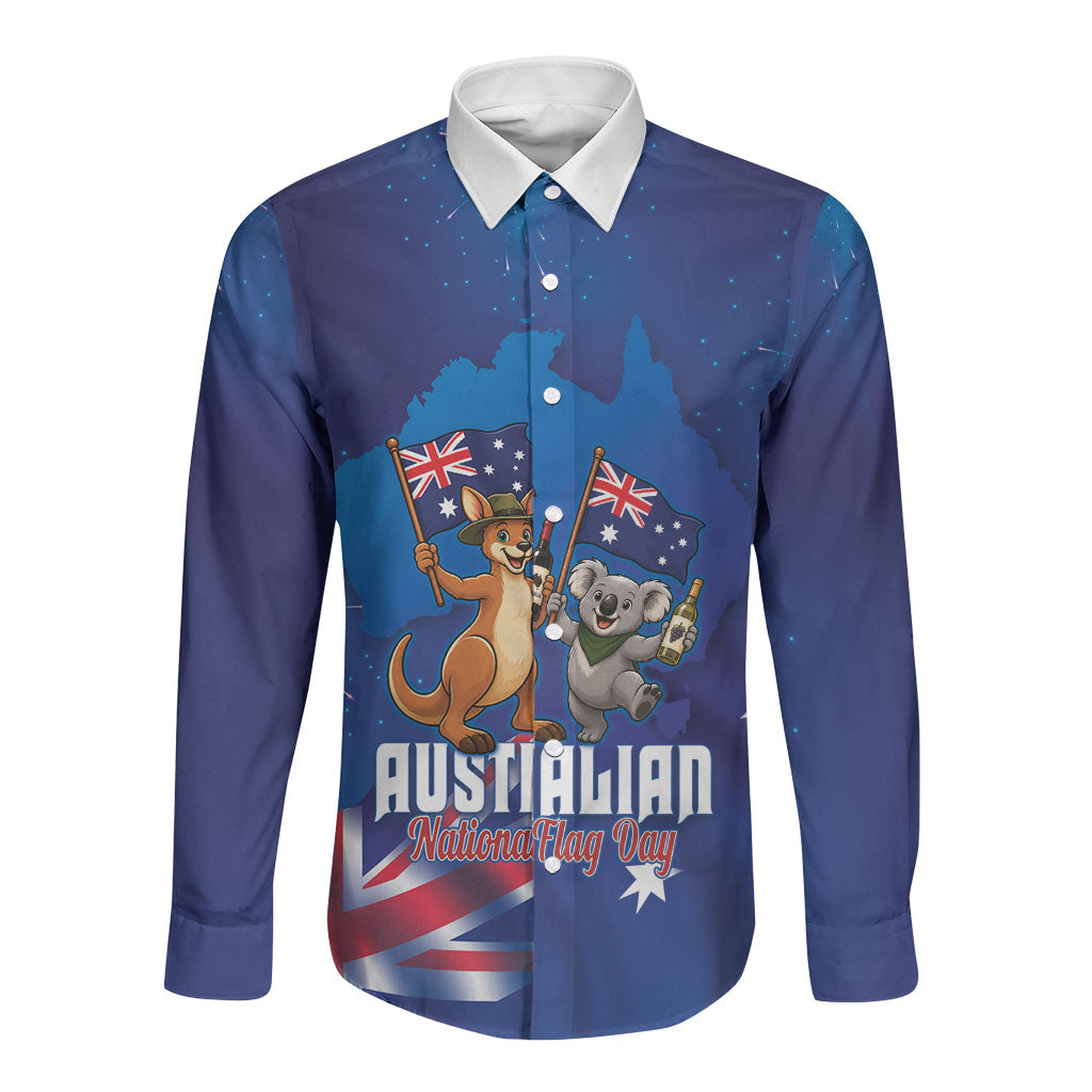 Australian National Flag Day Personalised Long Sleeve Button Shirt Funny Kangaroo Koala Aussie Proud