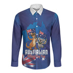 Australian National Flag Day Personalised Long Sleeve Button Shirt Funny Kangaroo Koala Aussie Proud