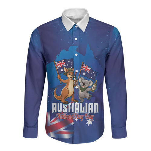 Australian National Flag Day Personalised Long Sleeve Button Shirt Funny Kangaroo Koala Aussie Proud