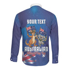 Australian National Flag Day Personalised Long Sleeve Button Shirt Funny Kangaroo Koala Aussie Proud
