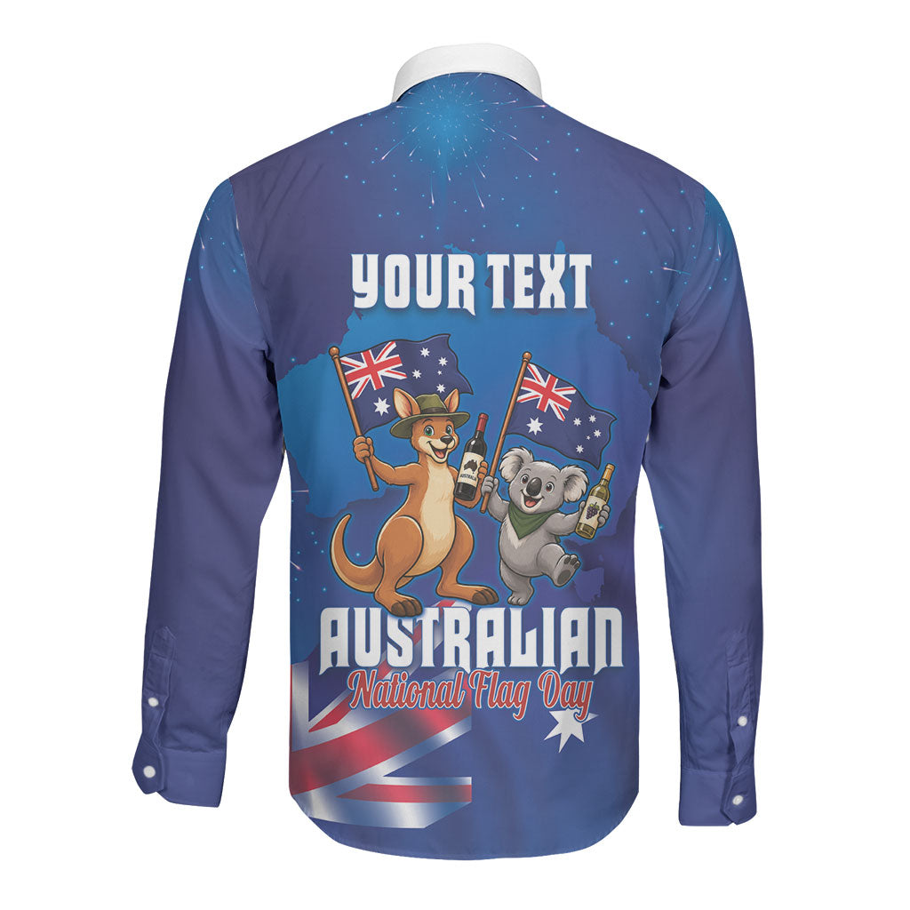 Australian National Flag Day Personalised Long Sleeve Button Shirt Funny Kangaroo Koala Aussie Proud