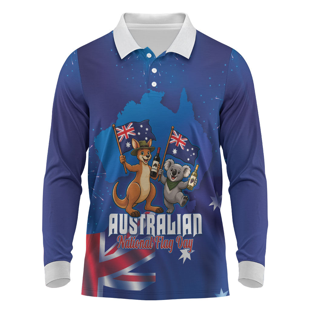 Australian National Flag Day Personalised Long Sleeve Polo Shirt Funny Kangaroo Koala Aussie Proud