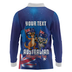 Australian National Flag Day Personalised Long Sleeve Polo Shirt Funny Kangaroo Koala Aussie Proud