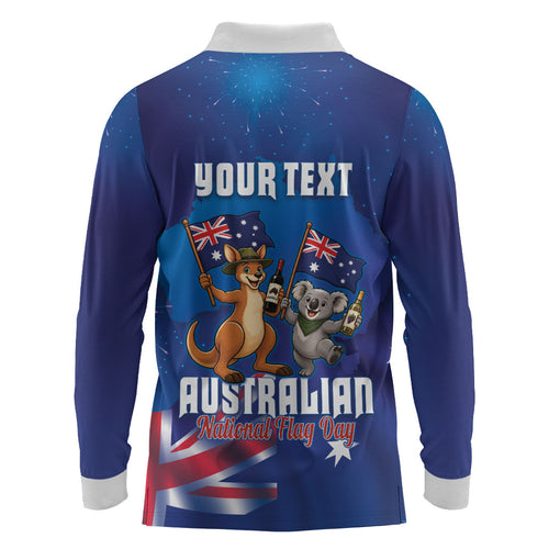 Australian National Flag Day Personalised Long Sleeve Polo Shirt Funny Kangaroo Koala Aussie Proud