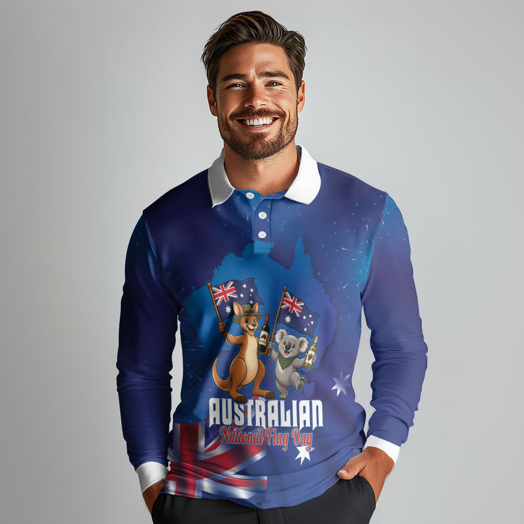 Australian National Flag Day Personalised Long Sleeve Polo Shirt Funny Kangaroo Koala Aussie Proud