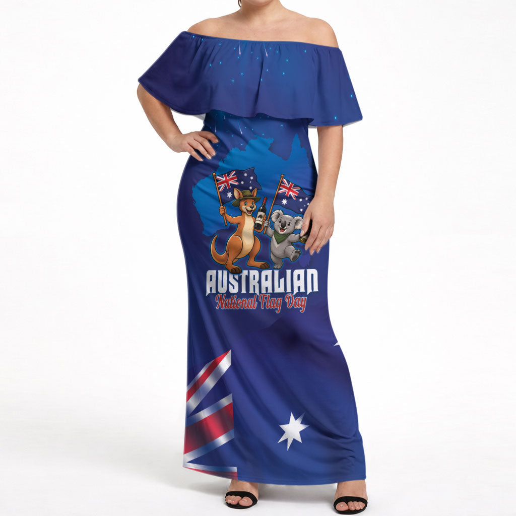 Australian National Flag Day Personalised Off Shoulder Maxi Dress Funny Kangaroo Koala Aussie Proud