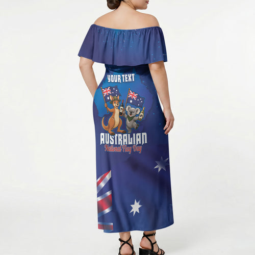 Australian National Flag Day Personalised Off Shoulder Maxi Dress Funny Kangaroo Koala Aussie Proud