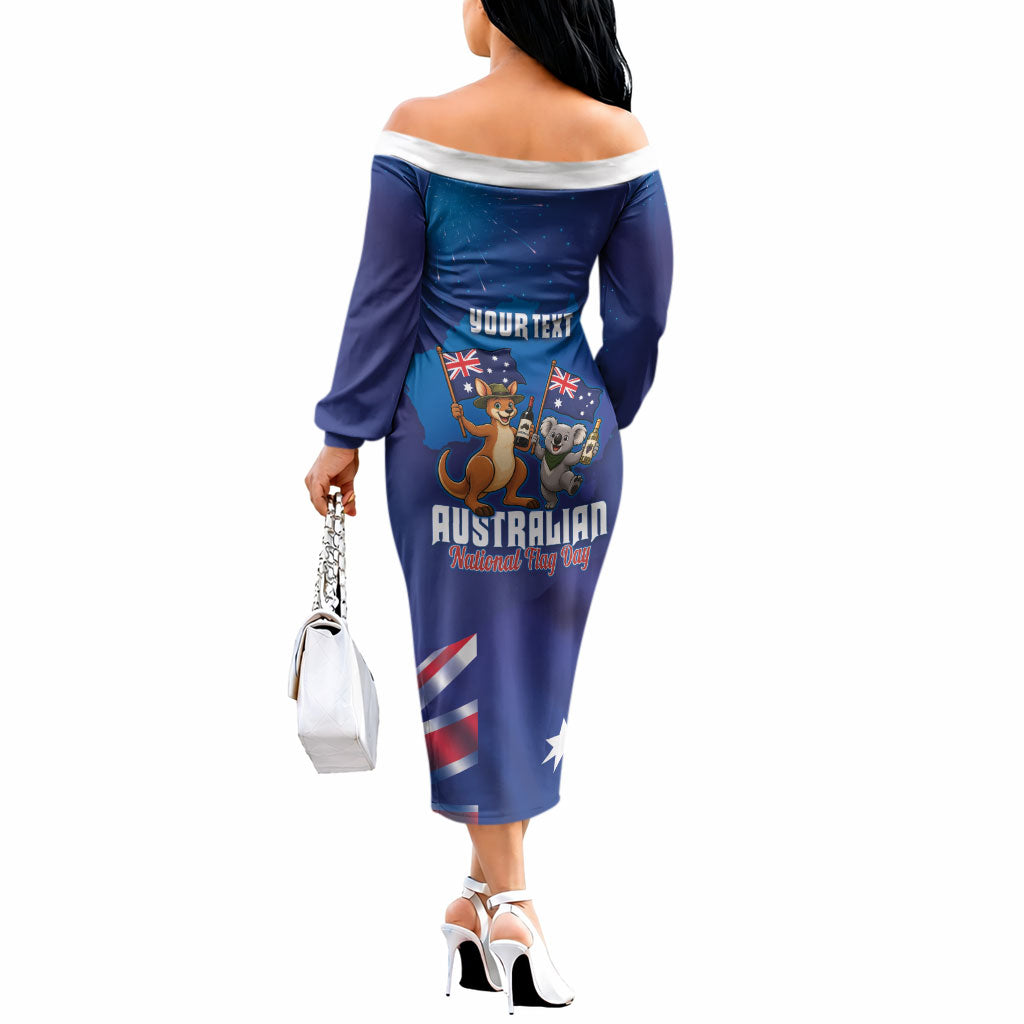 Australian National Flag Day Personalised Off The Shoulder Long Sleeve Dress Funny Kangaroo Koala Aussie Proud