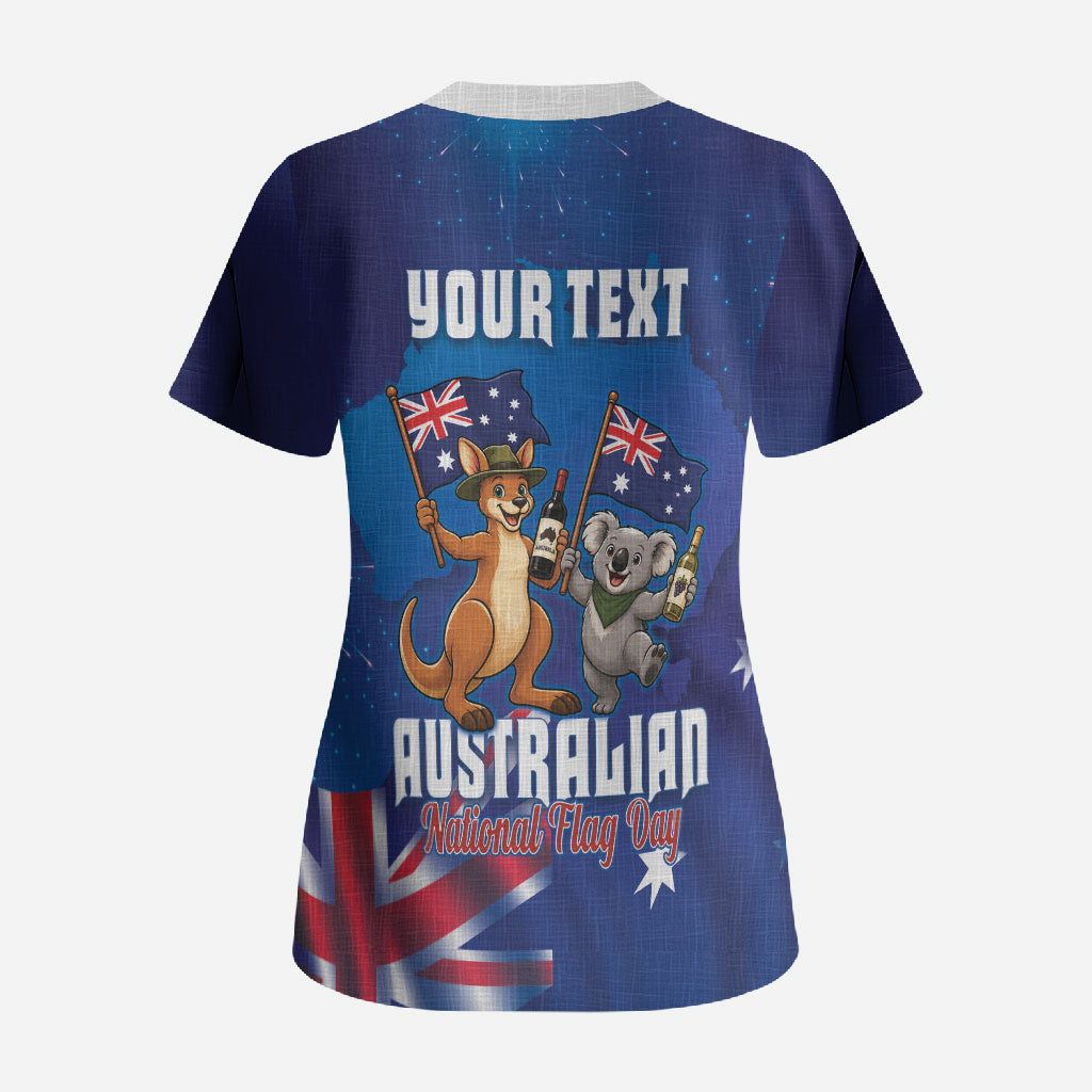Australian National Flag Day Personalised Scrub Top Funny Kangaroo Koala Aussie Proud