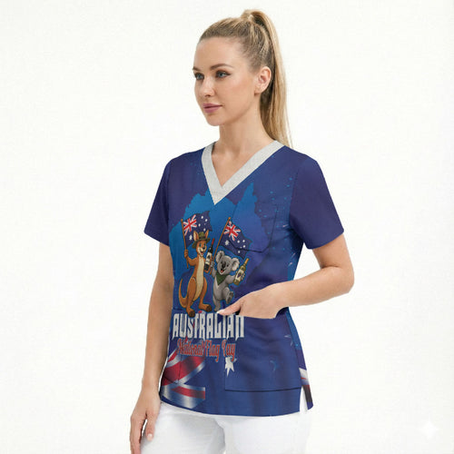 Australian National Flag Day Personalised Scrub Top Funny Kangaroo Koala Aussie Proud