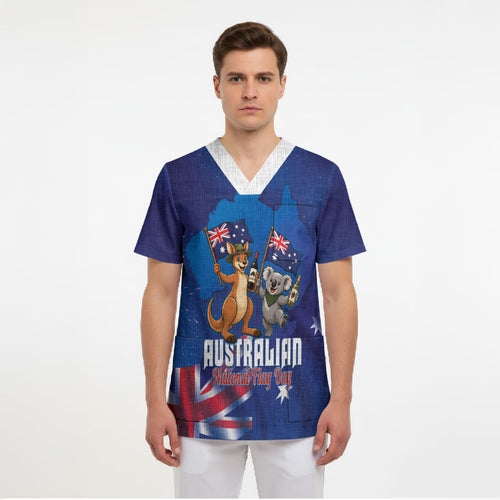 Australian National Flag Day Personalised Scrub Top Funny Kangaroo Koala Aussie Proud