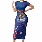 Australian National Flag Day Personalised Short Sleeve Bodycon Dress Funny Kangaroo Koala Aussie Proud